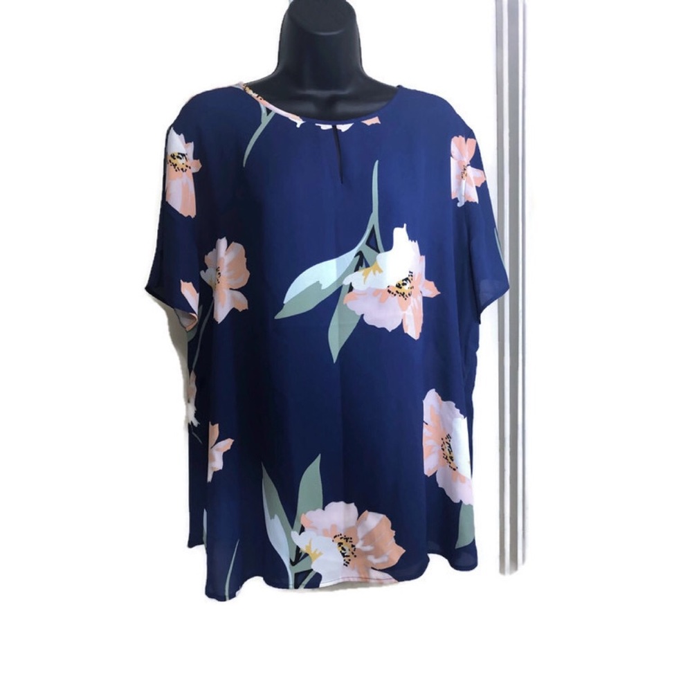 Navy Floral Van Heusen Short Sleeve Blouse